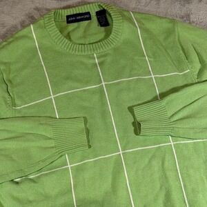Y2K Vintage John Ashford Grid Pattern Crewneck Sweater | Green Windowpane | M
